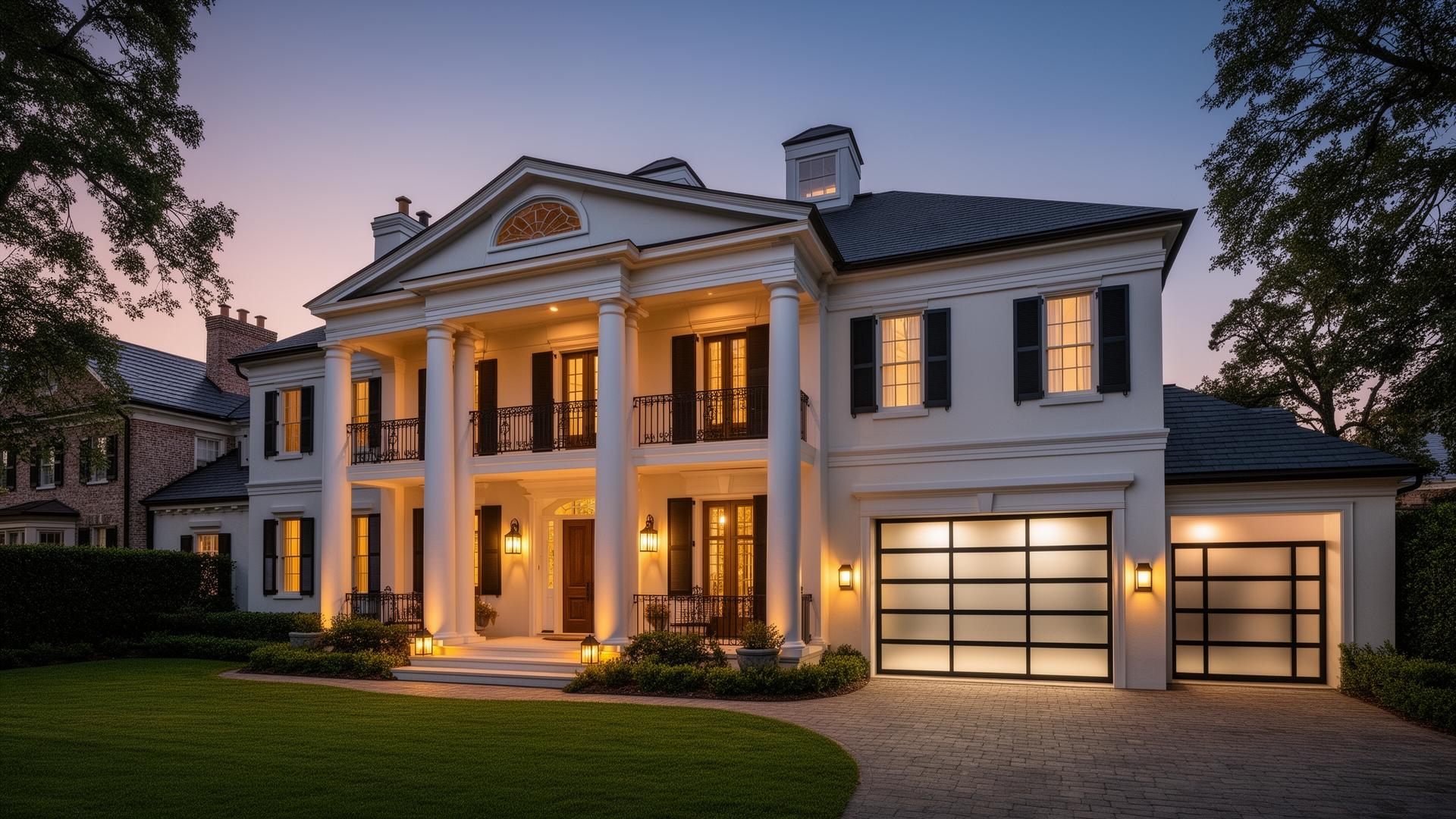 Professional garage door installation on Georgian mansion with modern glass and aluminum doors