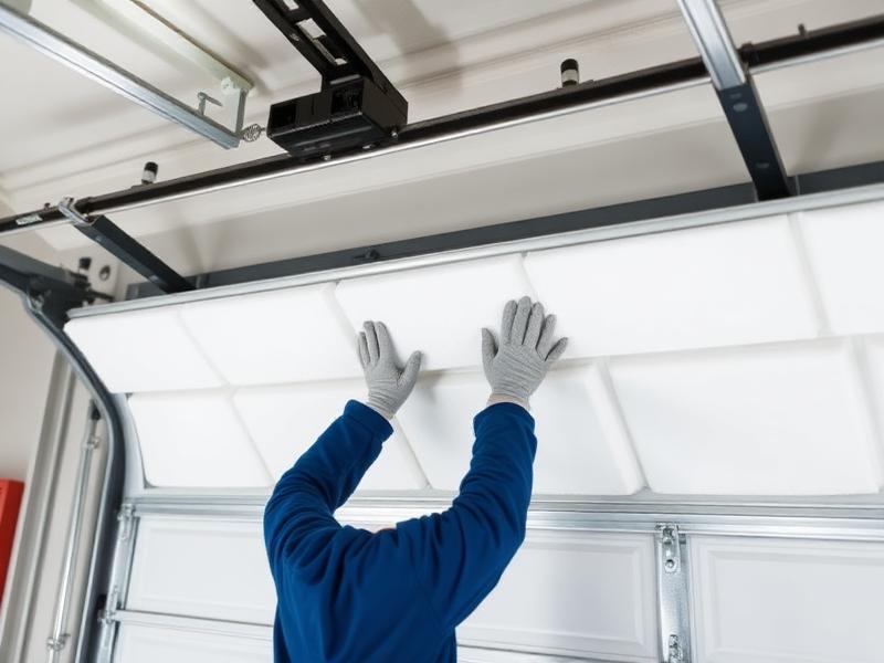 Garage door insulation installation by professional technician